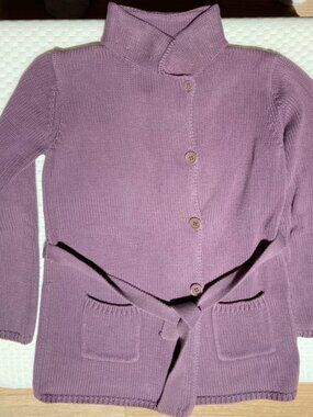 Bonpoint Cotton Knit Cardigan with belt, beautiful mauve color, size: 8 yrs